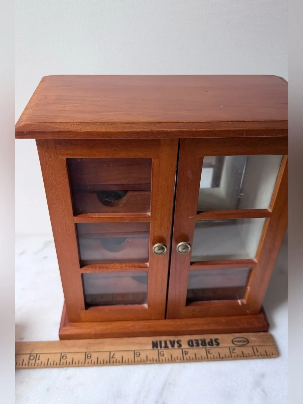 Wooden Glass-Front Jewelry Cabinet in Warm Brown vintage jewelry holder storage